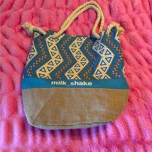 Blue and Tan Geometric Tote Bag
